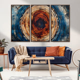 90395-MGV-CV-36X24-Tree Ring Wall Art – Abstract Wood Grain Canvas Print with Fiery Red and Blue Tones, Bold Rustic Nature Inspired Artwork Decor for