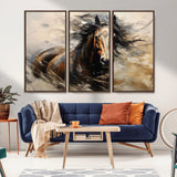 53001-MGV-CV-36X24-Wild Horse Wall Art – Majestic Stallion Canvas Print with Flowing Mane, Rustic Western Style Painting for Living Room, Office or