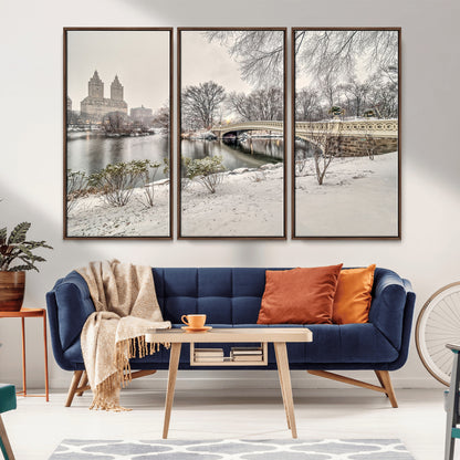 60292-MGV-CV-36X24-Central Park Winter Wall Art – Snowy Bow Bridge Canvas Print, Scenic New York City Landscape Photography for Living Room, Bedroom