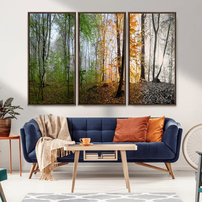 95317-MGV-CV-36X24-Four Seasons Forest Wall Art – Panoramic Nature Canvas Print Showing Spring, Summer, Autumn and Winter Landscape for Living Room,