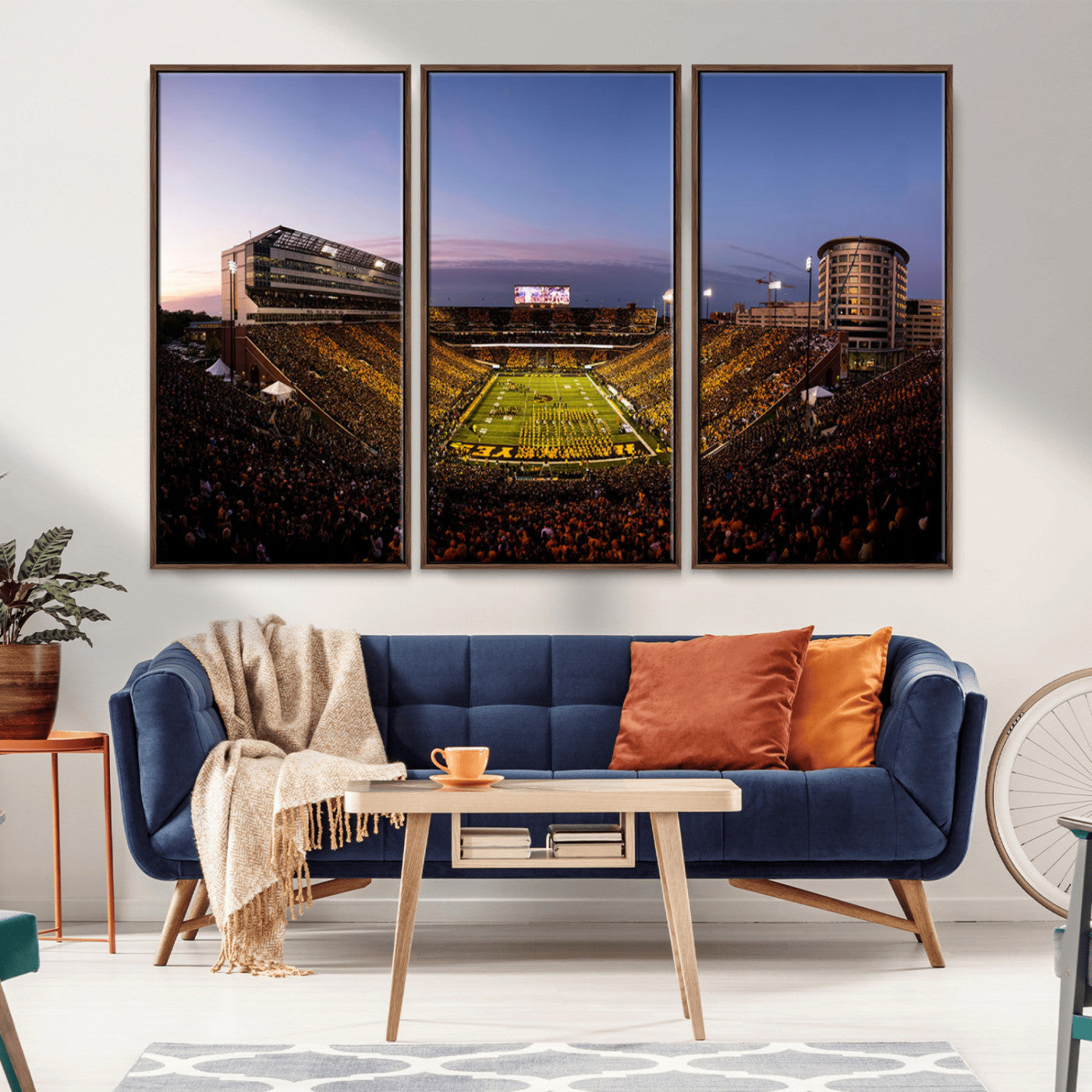 82557-MGV-CV-36X24-College Football Stadium Wall Art – Panoramic Sunset Canvas Print with Marching Band and Game Day Crowd, Sports Artwork for Man