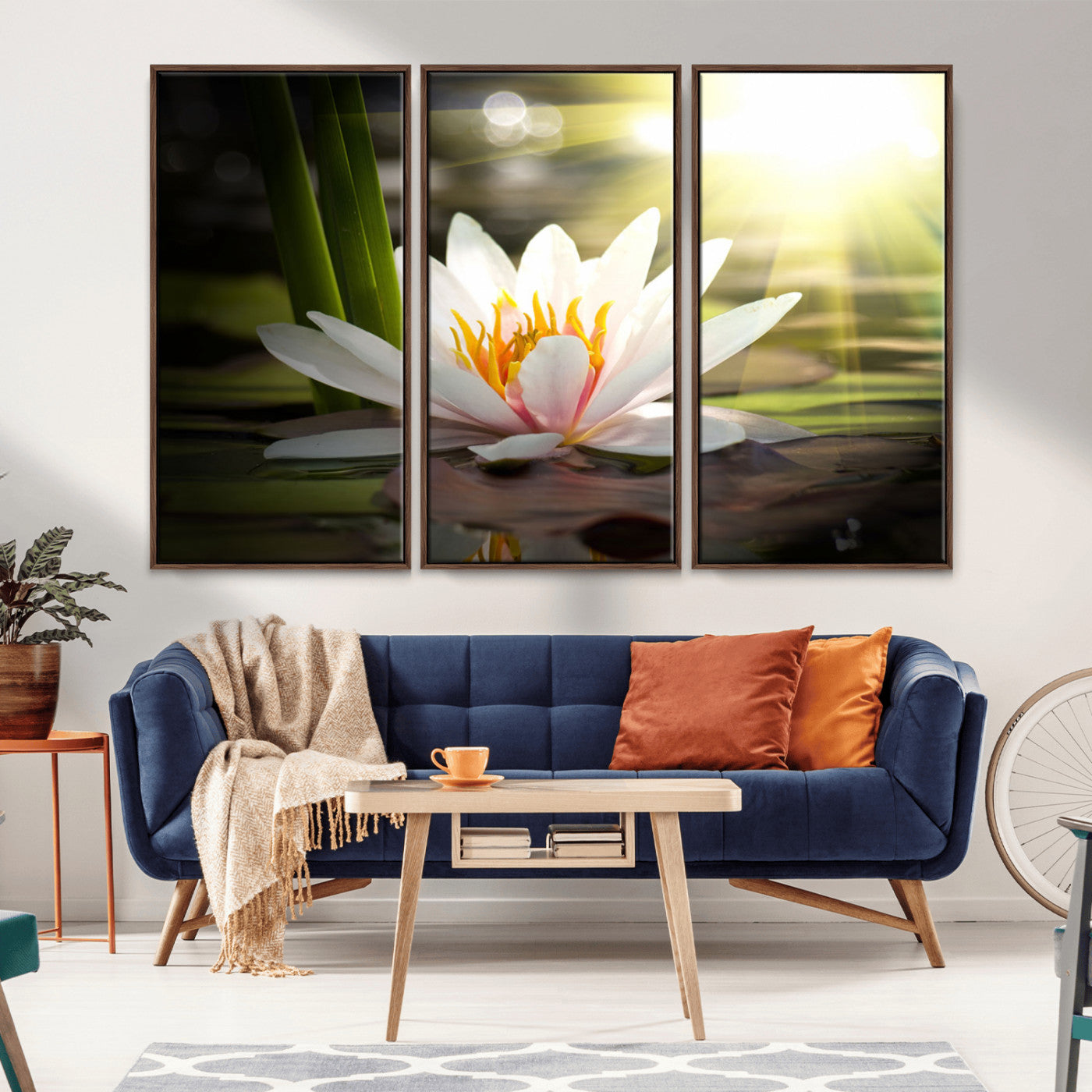 60352-MGV-CV-36X24-White Water Lily Wall Art – Lotus Flower Canvas Print with Sunlight Reflection, Peaceful Botanical Artwork for Living Room,