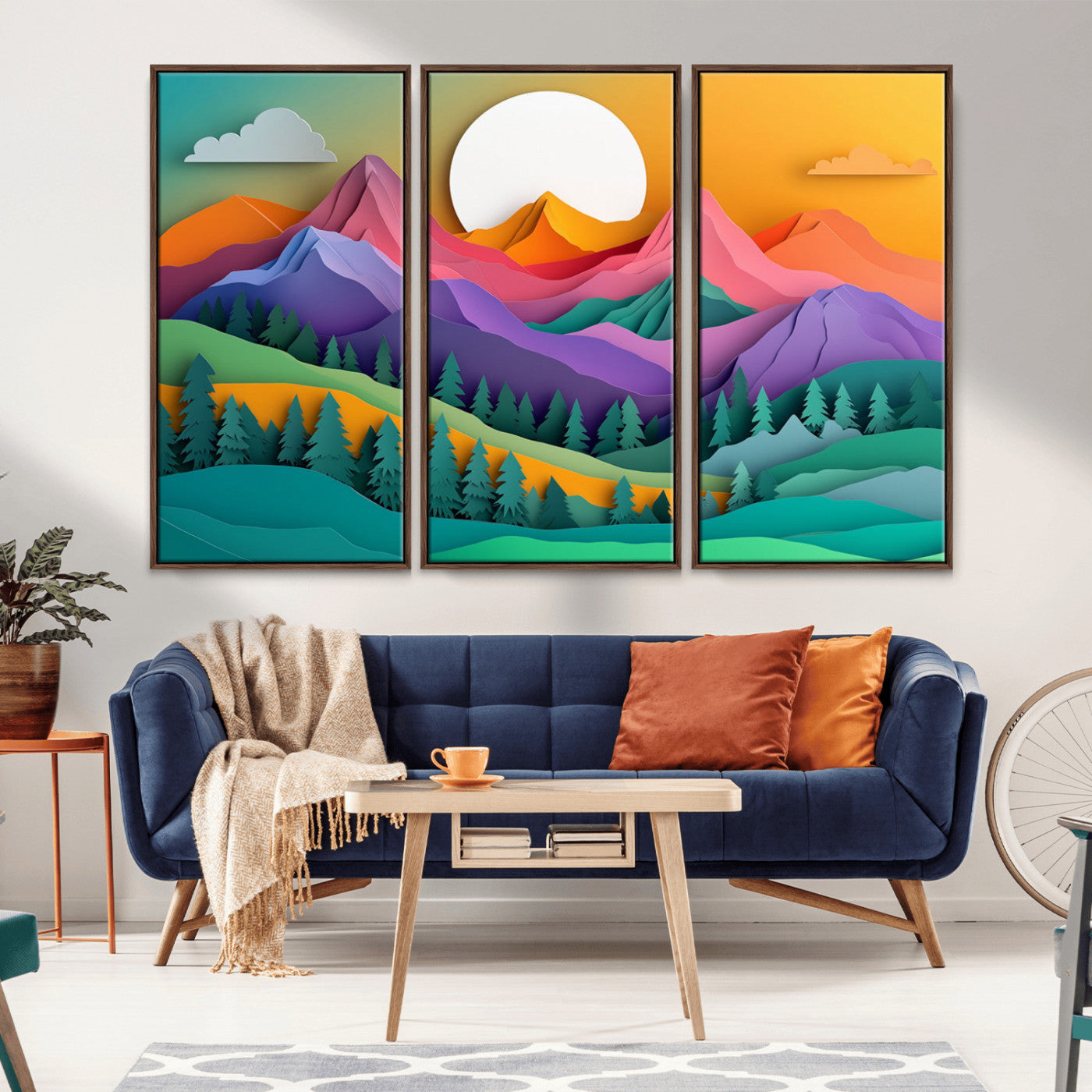 96175-MGV-CV-36X24-Colorful Mountains Wall Art Canvas Print, Framed Layered Hills Art Picture Print, Sunset Mountain Perfect Vibrant Modern Decor