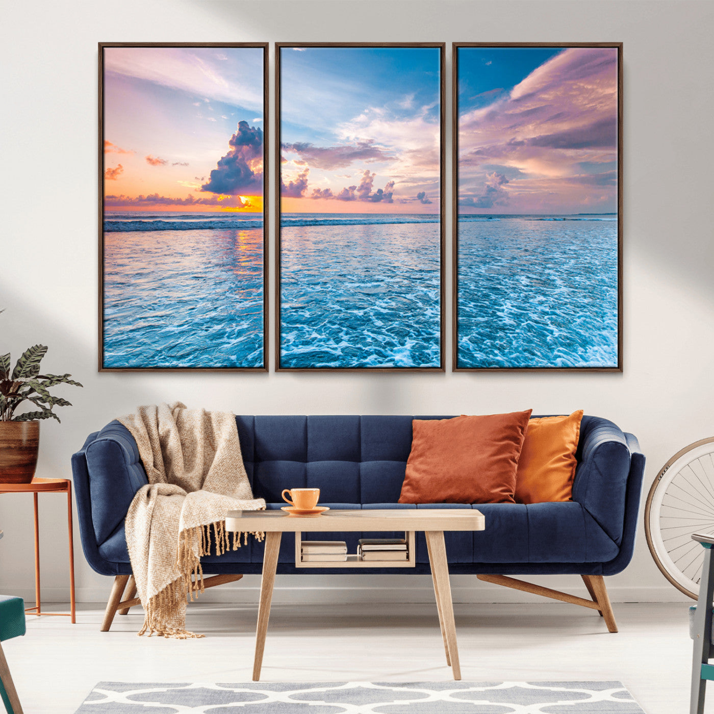 36641-MGV-CV-36X24-Ocean Sunset Wall Art – Panoramic Seascape Canvas Print Featuring Waves and Colorful Sky, Coastal Beach Artwork for Living Room,