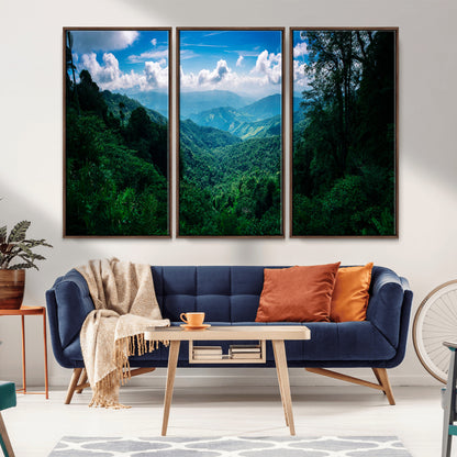 74439378-MGV-CV-36X24-Tropical Jungle Wall Art Canvas Print, Framed Lush Valley Art Picture Print, Forest Mountains Perfect Tropical Wilderness Decor