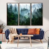 17393683-MGV-CV-36X24-Misty Forest Art Wall Art Canvas Print, Framed Foggy Mountain Art Art Picture Print, Scenic Wall Print Perfect Decor Artwork