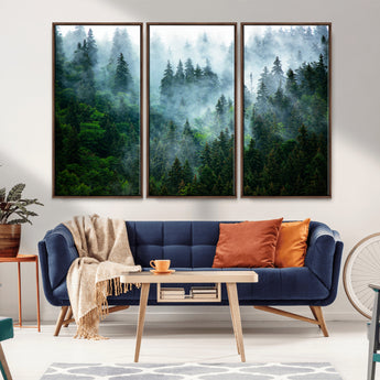 17393683-MGV-CV-36X24-Misty Forest Art Wall Art Canvas Print, Framed Foggy Mountain Art Art Picture Print, Scenic Wall Print Perfect Decor Artwork