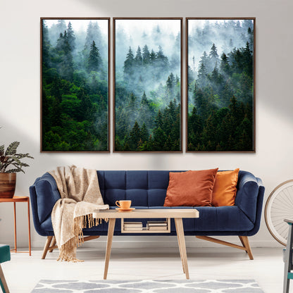 17393683-MGV-CV-36X24-Misty Forest Art Wall Art Canvas Print, Framed Foggy Mountain Art Art Picture Print, Scenic Wall Print Perfect Decor Artwork