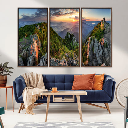 51582565-MGV-CV-36X24-Mountain Sunrise Panorama Wall Art – Scenic Landscape Canvas Print, Hiking Adventure Nature Photography, Large Mountain Range Wall
