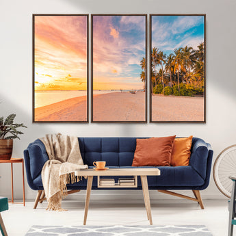 41542880-MGV-CV-36X24-Tropical Beach Wall Art Canvas Print, Framed Palm Trees Art Picture Print, Sunset Shore Perfect Tropical Coastal Decor Artwork