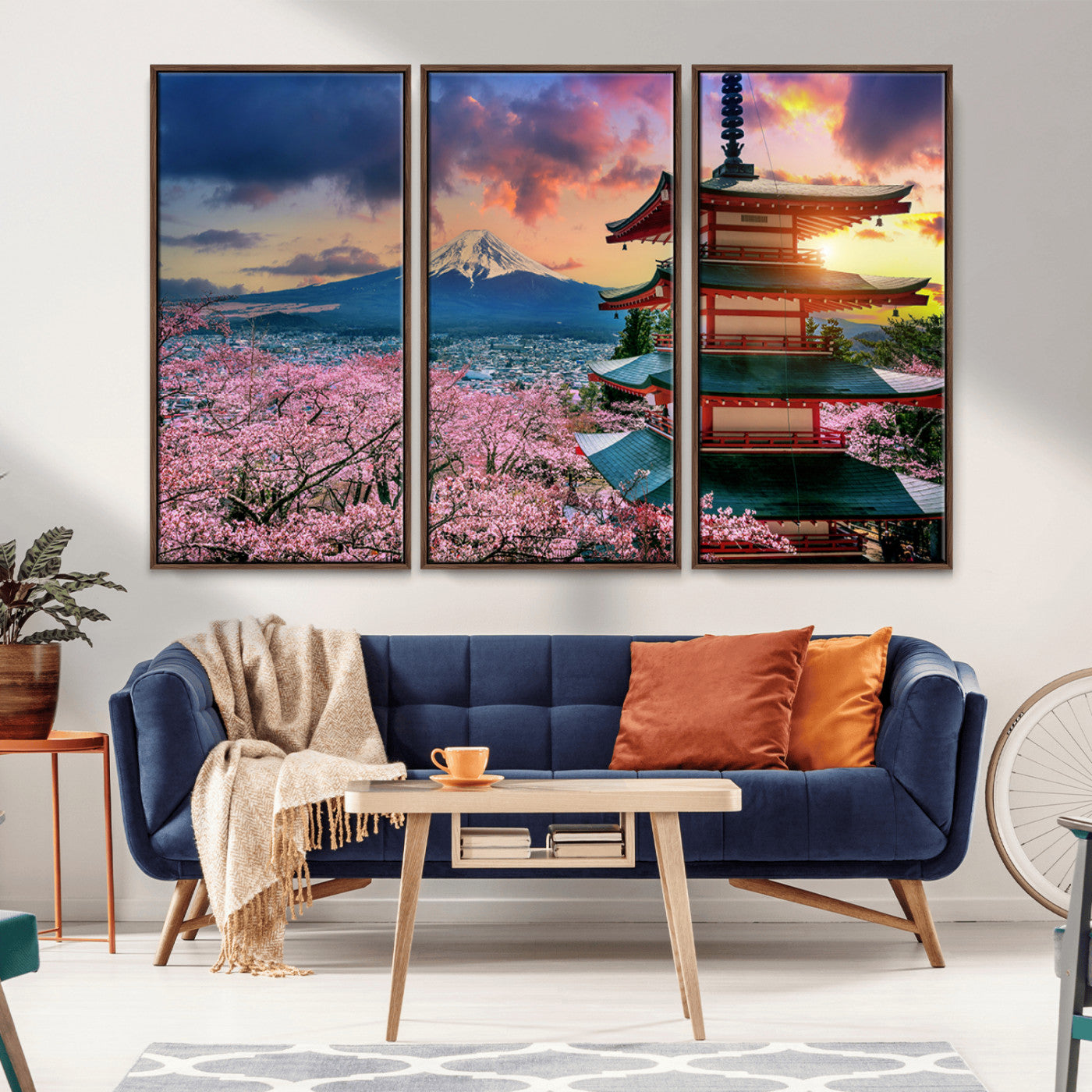 32331262-MGV-CV-36X24-Mount Fuji Japan Wall Art – Cherry Blossom Landscape Canvas Print, Chureito Pagoda Sunset Photography, Japanese Nature Travel
