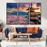 32331262-MGV-CV-36X24-Mount Fuji Japan Wall Art – Cherry Blossom Landscape Canvas Print, Chureito Pagoda Sunset Photography, Japanese Nature Travel