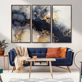 41136487-MGV-CV-36X24-Black Marble Wall Art Canvas Print, Framed Gold Veins Art Picture Print, Abstract Texture Perfect Moody Luxe Decor Artwork