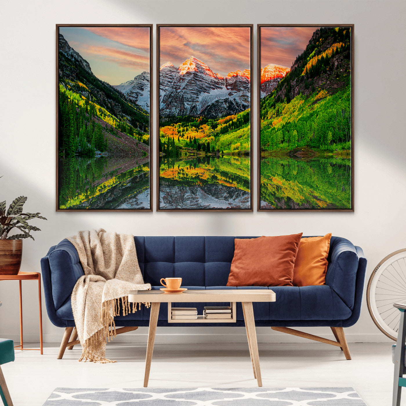 59533484-MGV-CV-36X24-Maroon Bells Autumn Wall Art – Panoramic Mountain Landscape Canvas Print, Sunset Reflection Nature Artwork for Living Room, Office