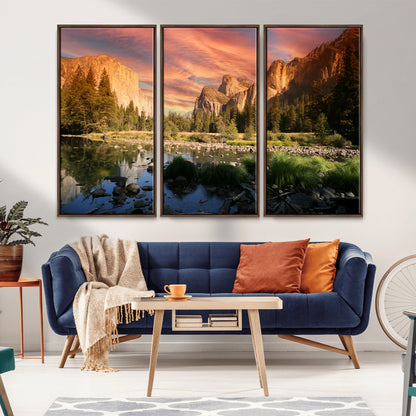 31199457-MGV-CV-36X24-Yosemite Valley Wall Art Canvas Print, Framed El Capitan Art Picture Print, Sunset Sky Perfect Vibrant Western Decor Artwork