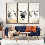 40397799-MGV-CV-36X24-Texas Longhorn Wall Art Canvas Print, Framed Rustic Herd Art Picture Print, Western Bull Perfect Neutral Western Decor Artwork