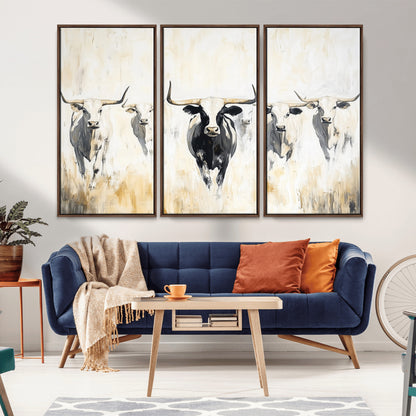 40397799-MGV-CV-36X24-Texas Longhorn Wall Art Canvas Print, Framed Rustic Herd Art Picture Print, Western Bull Perfect Neutral Western Decor Artwork