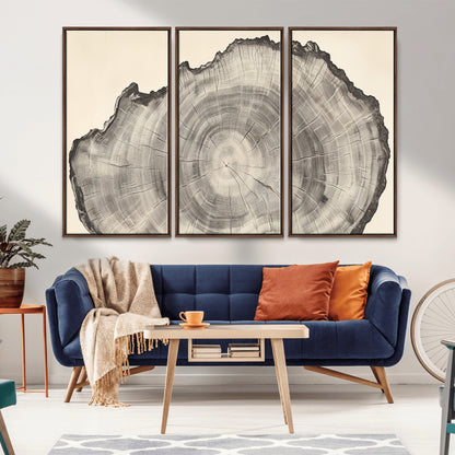98921313-MGV-FC-48X32-3P_Walnut-Tree Ring Wall Art Canvas Print, Framed Wood Slice Art Picture Print, Minimalist Wood Perfect Rustic Academic Decor Artwork