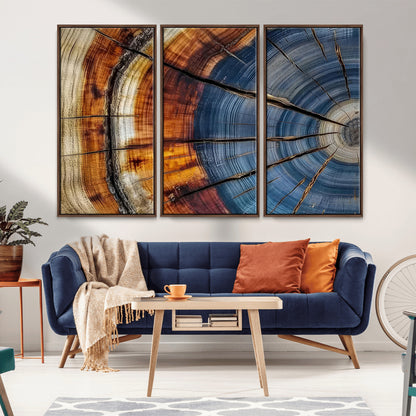 96890915-MGV-CV-36X24-Abstract Tree Ring Wall Art – Rustic Nature Canvas Print with Wood Grain Texture, Modern Earth Tone Artwork for Office, Living