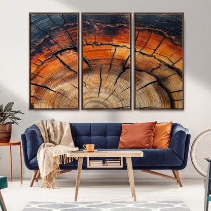 65909987-MGV-CV-36X24-Rustic Tree Ring Wall Art – Nature Inspired Wooden Texture Canvas Print, Modern Abstract Artwork for Living Room, Bedroom, Office