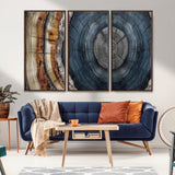 91368647-MGV-CV-36X24-Smoky Blue Tree Ring Wall Art – Rustic Wood Cross Section Canvas Print, Modern Nature Inspired Decor for Living Room, Office, or