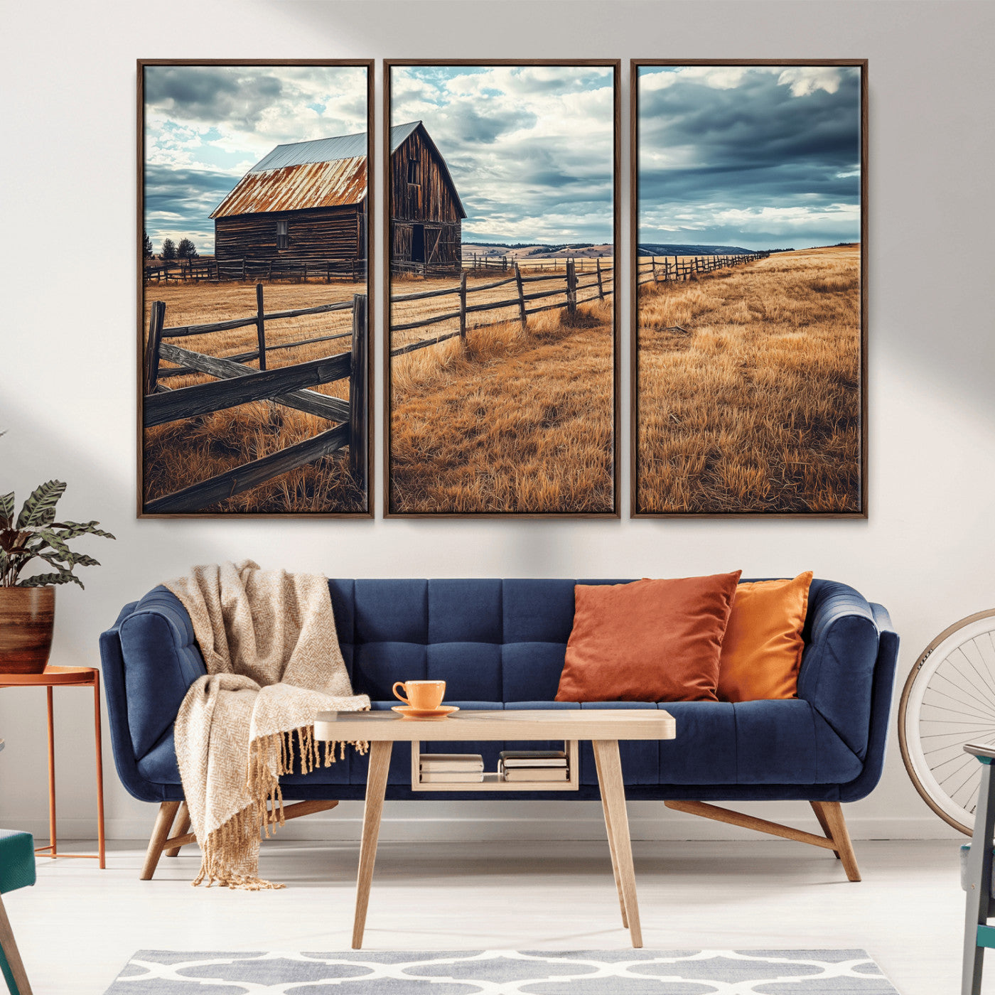 69356982-MGV-CV-36X24-Old Barn Wall Art Canvas Print, Framed Rustic Fence Art Picture Print, Wooden Farmhouse Perfect Rustic Farmhouse Decor Artwork