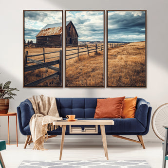 69356982-MGV-CV-36X24-Old Barn Wall Art Canvas Print, Framed Rustic Fence Art Picture Print, Wooden Farmhouse Perfect Rustic Farmhouse Decor Artwork