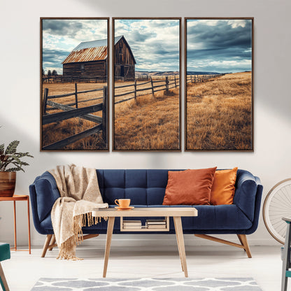 69356982-MGV-CV-36X24-Old Barn Wall Art Canvas Print, Framed Rustic Fence Art Picture Print, Wooden Farmhouse Perfect Rustic Farmhouse Decor Artwork