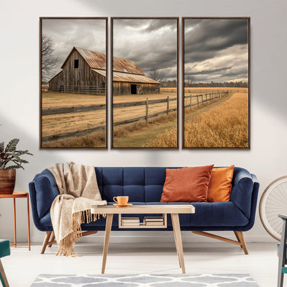 26821575-MGV-CV-36X24-Old Barn Wall Art Canvas Print, Framed Rustic Barn Art Picture Print, Moody Farm Perfect Rustic Farmhouse Decor Artwork