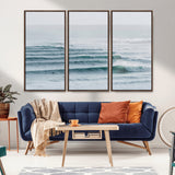 73969318-MGV-CV-36X24-Ocean Waves Wall Art Canvas Print, Framed Surfer Lineup Art Picture Print, Crowded Ocean Perfect Minimal Coastal Decor Artwork