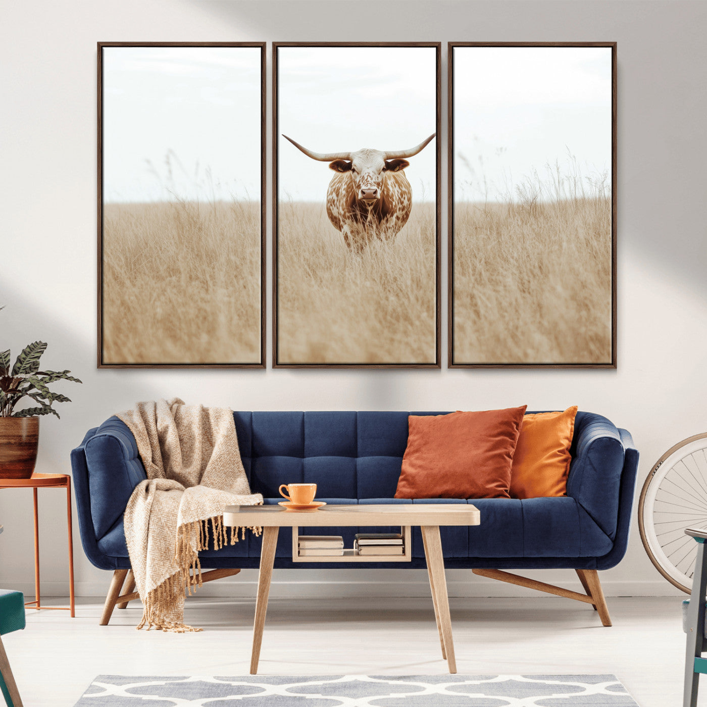 20927060-MGV-CV-36X24-Texas Longhorn Wall Art Canvas Print, Framed Lone Cattle Art Picture Print, Longhorn Bull Perfect Rustic Western Decor Artwork