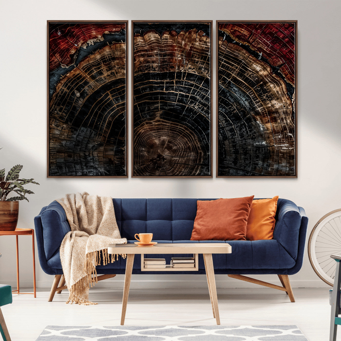 43686762-MGV-CV-36X24-Dark Wood Ring Wall Art Canvas Print, Framed Abstract Wood Tree Art Picture Print, Rustic Tree Slice Perfect Rustic Decor Artwork