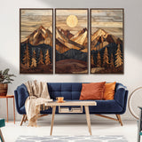 39116082-MGV-FC-48X32-3P_Walnut-Wood Mountain Landscape Wall Art Canvas Print, Framed Sunset Hills Art Picture Print, Abstract Nature Perfect Boho Decor Artwork