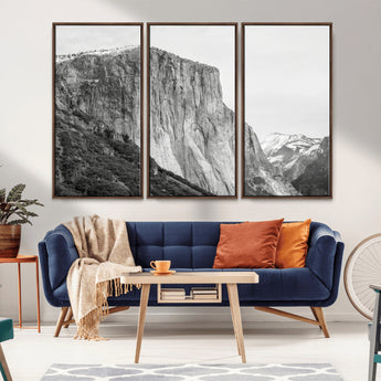 39393420-MGV-FC-48X32-3P_Walnut-El Capitan Wall Art Canvas Print, Framed Yosemite Cliff Art Picture Print, Monochrome Mountain Perfect Monochrome Sierra Decor