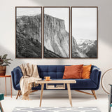 39393420-MGV-CV-36X24-El Capitan Wall Art Canvas Print, Framed Yosemite Cliff Art Picture Print, Monochrome Mountain Perfect Monochrome Sierra Decor