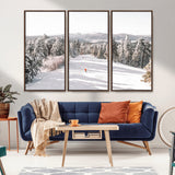 62119206-MGV-CV-36X24-Snowy Trail Wall Art Canvas Print, Framed Ski Slope Art Picture Print, Winter Pines Perfect Alpine Adventure Decor Artwork