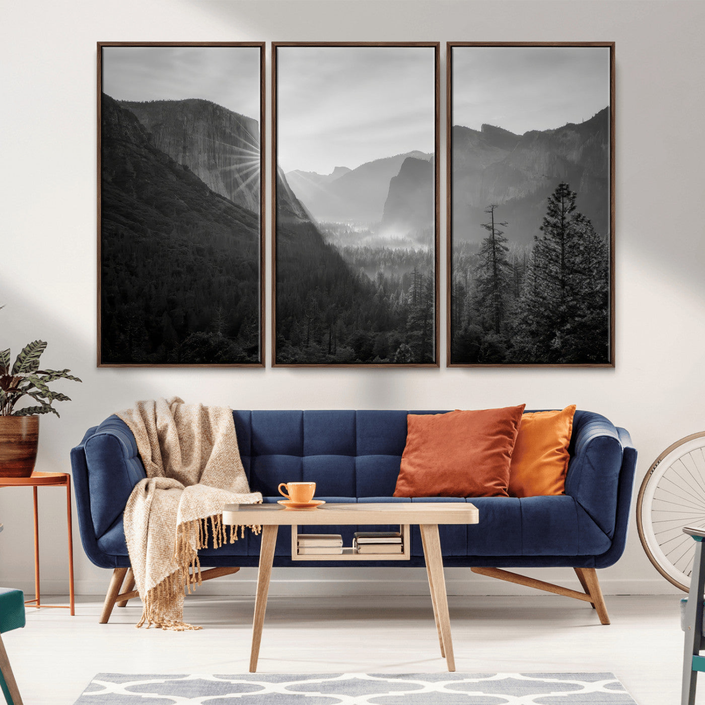 39278955-MGV-FC-48X32-3P_Walnut-Yosemite Valley Wall Art Canvas Print, Framed El Capitan Art Picture Print, Misty Mountain Perfect Modern Rustic Decor Artwork