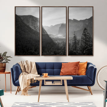 39278955-MGV-FC-48X32-3P_Walnut-Yosemite Valley Wall Art Canvas Print, Framed El Capitan Art Picture Print, Misty Mountain Perfect Modern Rustic Decor Artwork
