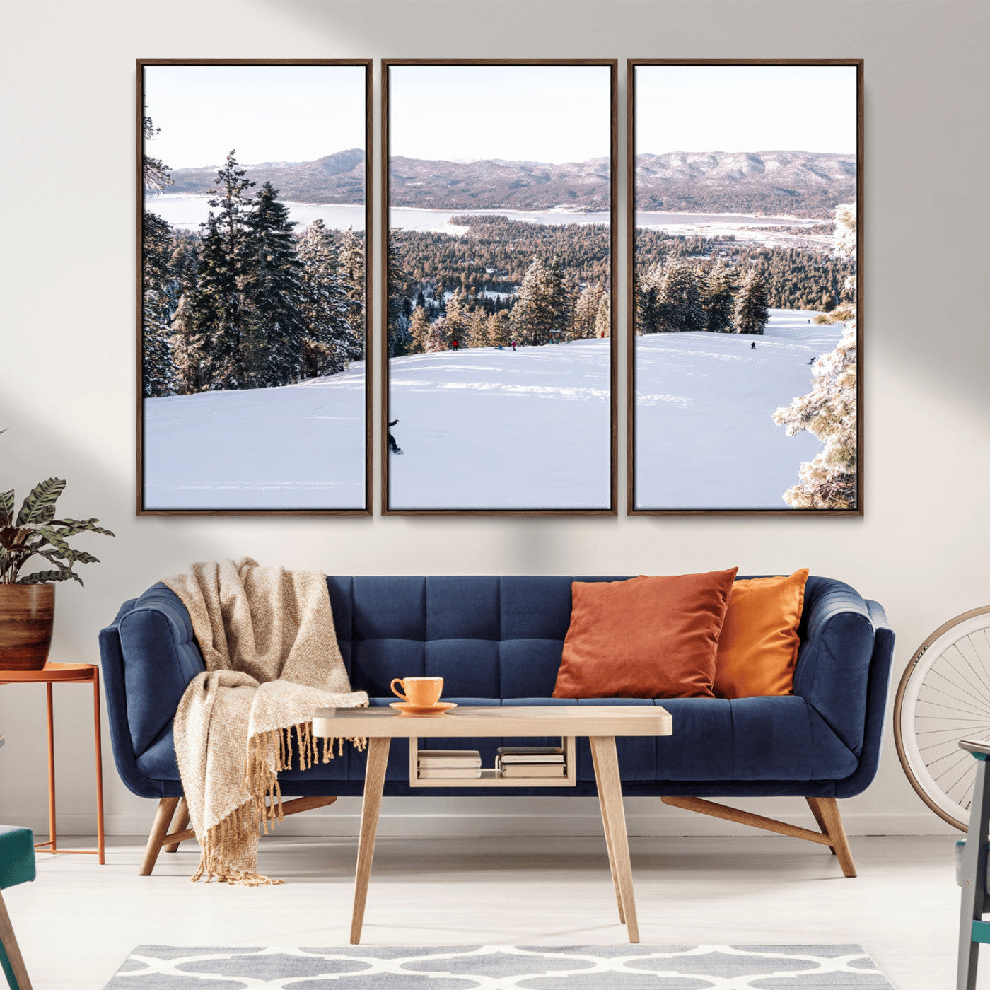 79857868-MGV-FC-48X32-3P_Walnut-Snowy Mountain Wall Art Canvas Print, Framed Ski Slope Art Picture Print, Winter Forest Perfect Modern Rustic Decor Artwork