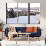 79857868-MGV-FC-48X32-3P_Walnut-Snowy Mountain Wall Art Canvas Print, Framed Ski Slope Art Picture Print, Winter Forest Perfect Modern Rustic Decor Artwork