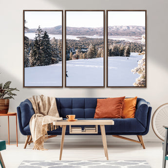 79857868-MGV-FC-48X32-3P_Walnut-Snowy Mountain Wall Art Canvas Print, Framed Ski Slope Art Picture Print, Winter Forest Perfect Modern Rustic Decor Artwork