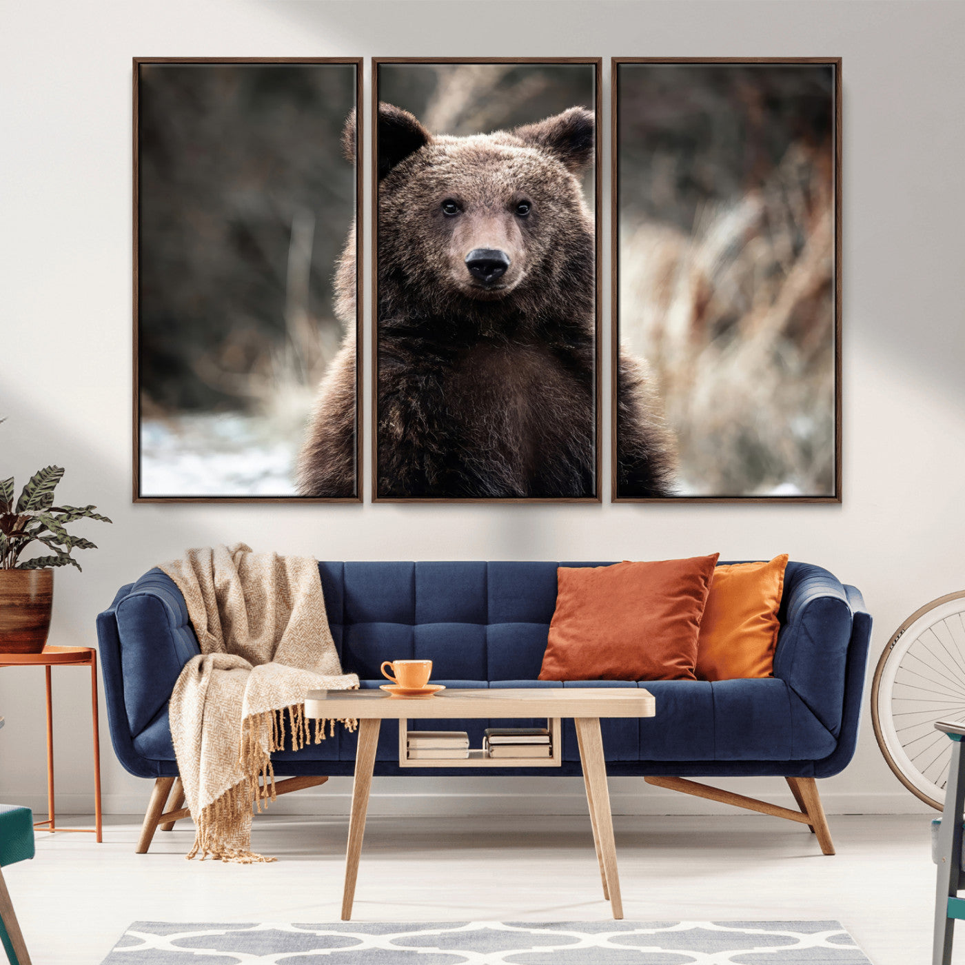 47112103-MGV-CV-36X24-Brown Bear Wall Art Canvas Print, Framed Forest Wildlife Art Picture Print, Woodland Bear Perfect Rustic Cabin Decor Artwork