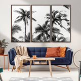 46641801-MGV-FC-48X32-3P_Walnut-Palm Tree Wall Art Canvas Print, Framed Black White Tropics Art Picture Print, Monochrome Palms Perfect Modern Tropical Minimalist