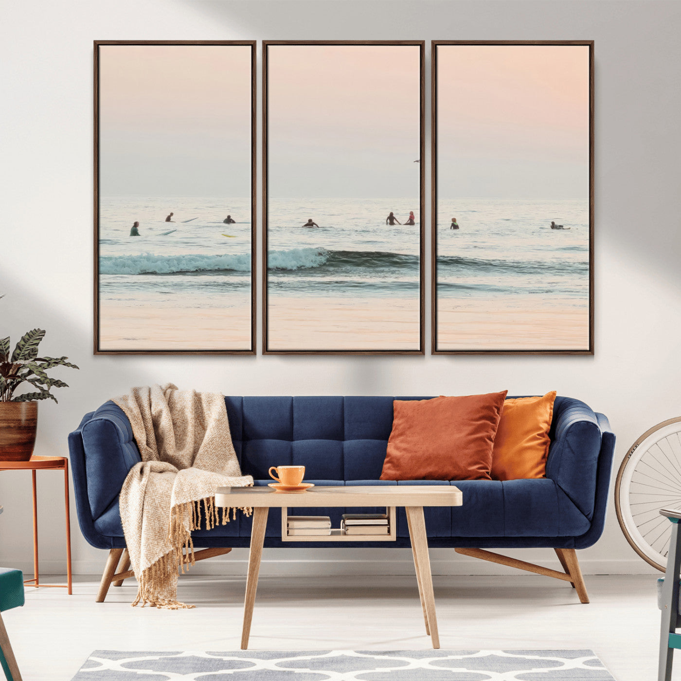 98888919-MGV-CV-36X24-Pastel Ocean Wall Art Canvas Print, Framed Soft Sunset Swimming Art Picture Print, Calm Sea Horizon Perfect Soft Coastal