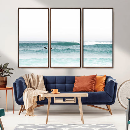 56345117-MGV-FC-48X32-3P_Walnut-Minimalist Surfing Wall Art Canvas Print, Framed Ocean Waves Art Picture Print, Soft Ocean Perfect Minimalist Coastal Decor