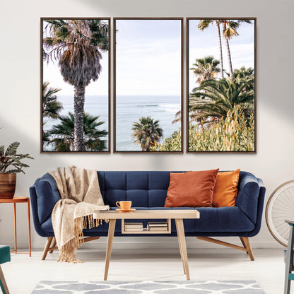 51404565-MGV-FC-48X32-3P_Walnut-Palm Trees Wall Art Canvas Print, Framed Ocean Breeze Art Picture Print, Coastal View Perfect Tropical Coastal Decor Artwork