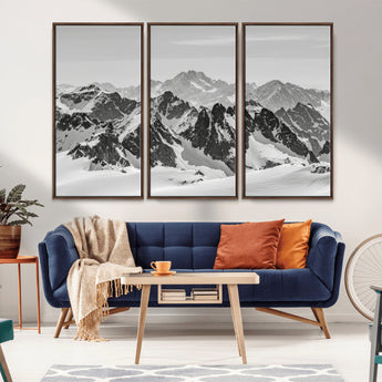 46884246-MGV-CV-36X24-Snowy Mountain Wall Art Canvas Print, Framed Mountain Peaks Art Picture Print, Alpine Mountains Perfect Minimalist Alpine Decor