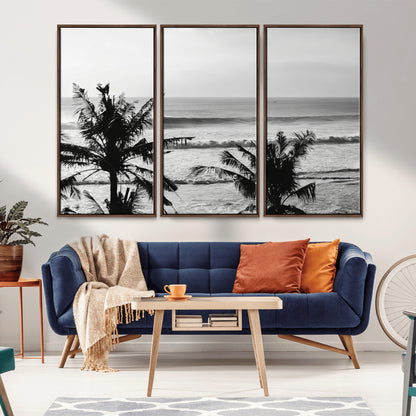 17508038-MGV-CV-36X24-Tropical Coastline Wall Art Canvas Print, Framed Palm Trees Art Picture Print, Ocean Waves Perfect Minimalist Coastal Decor