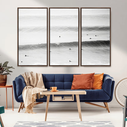 54291445-MGV-CV-36X24-Black White Ocean Wall Art Canvas Print, Framed Coastal Sport Art Picture Print, Ocean Culture Perfect Minimalist Coastal Decor