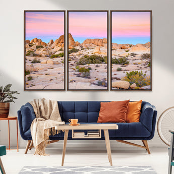 96167137-MGV-FC-48X32-3P_Walnut-Vibrant Sunset Sky Wall Art Canvas Print, Framed Joshua Tree Art Picture Print, Rugged Terrain Perfect Southwestern Boho Decor